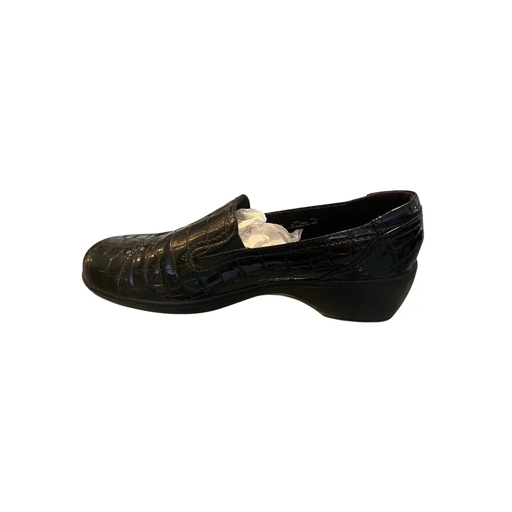Clarks Bendables Black Croc‎ Embossed Patent Leather Slip On Loafers 9N 38633